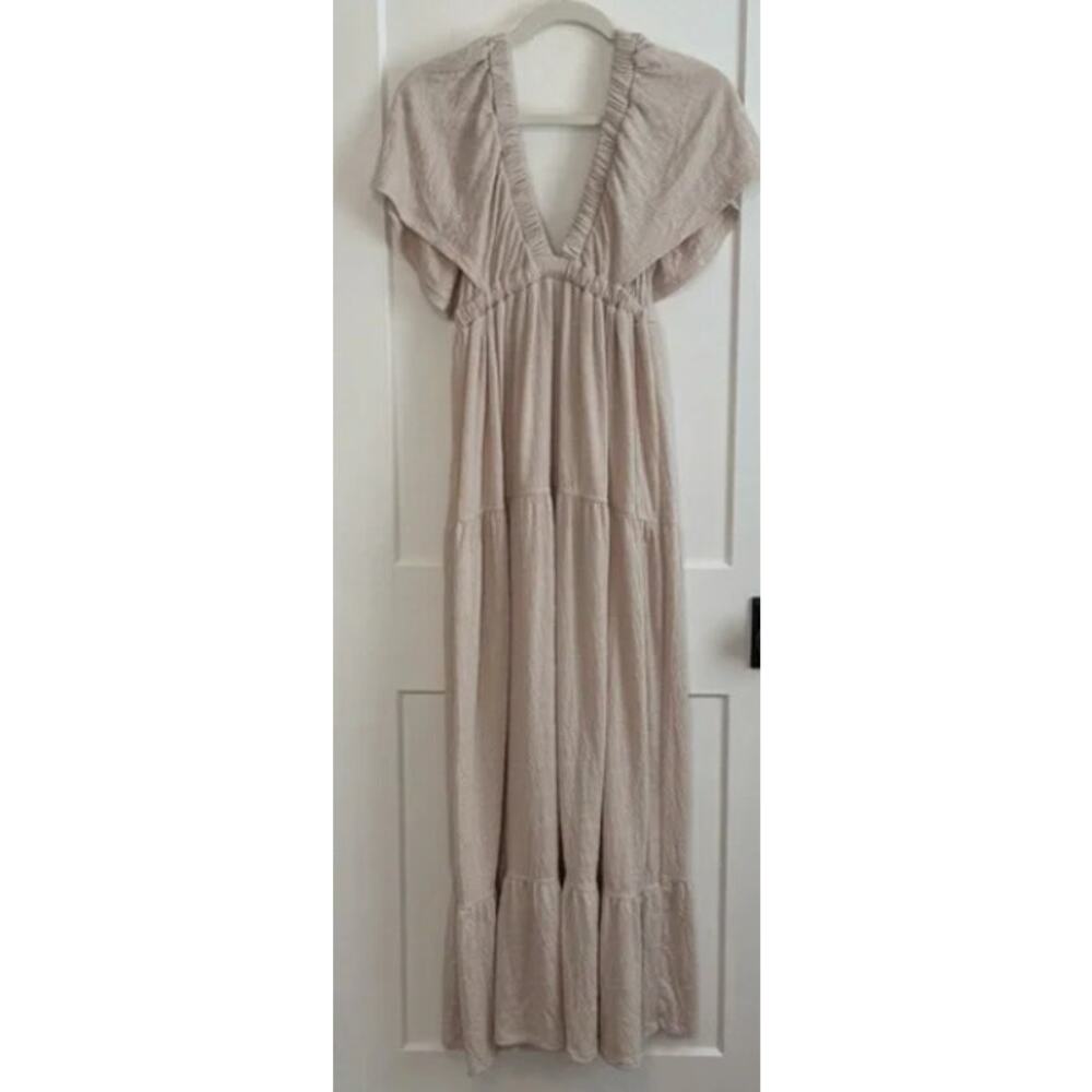 NEW! FP BEACH 'La La' Tiered Flutter Sleeve Maxi Dressin SALT (S) - Picture 4 of 5